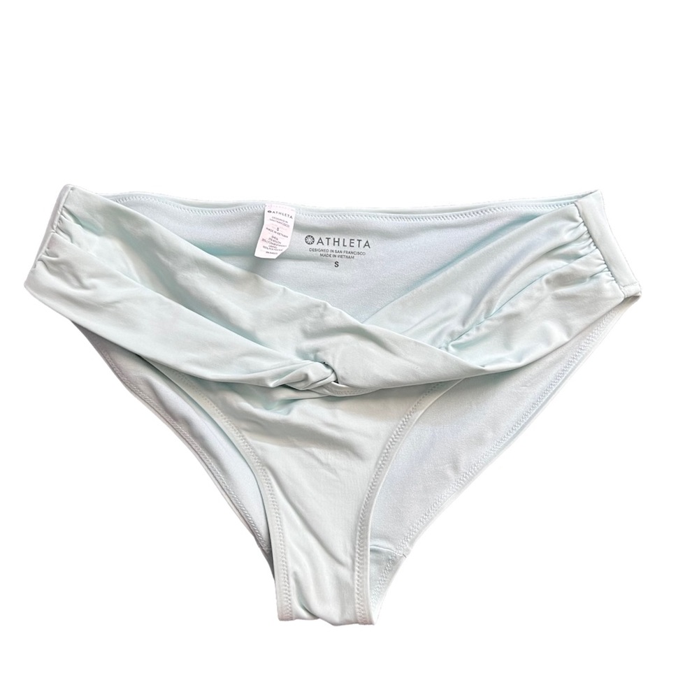 Athleta Mint Blue Ruched Low Waist Bikini Bottom Swim Nylon Surf Beach EUC S